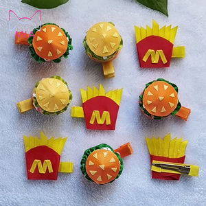 Lazos para el Cabello de Niña Pequeña, Lindos Lazos con Diseño de Comida de Dibujos Animados, Pinzas para el Cabello con Diseño de <span class=keywords><strong>Hamburguesa</strong></span> y Papas Fritas, Accesorios para el Cabello - Product Image 1