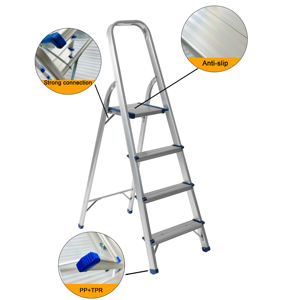 Escada Dobrável de Alumínio com 4 Degraus Certificada EN131 Leve Doméstica com Degraus Largos Antiderrapantes Capacidade de Carga 150kg - Product Image 2