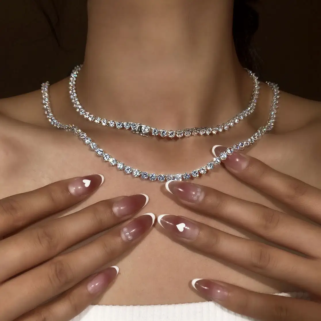 925 Silver Diamond Necklace 5A Cz Cubic Zirconia Chain Men Jewelry Popular Colar Cadena Custom Tennis Chain Necklaces For Women