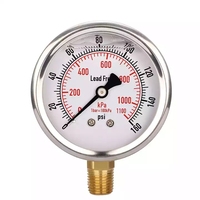 4" 4.5" 115mm 100mm Psi Pvdf Stainless Steel Bourdon Liquid Oil Fuel Hydraulic Vacuum Manometer Pressure Gauge