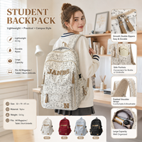 Sac à dos graphique noir et blanc grande capacité multi-poches décontracté pour femme, idéal pour un usage quotidien (vente en gros)