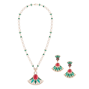 Perhiasan Set Lapis Emas Rose <span class=keywords><strong>Gold</strong></span> Mewah Grosir Desain Baru Gaya Liontin Kipas Populer <span class=keywords><strong>Dubai</strong></span> untuk Acara Hadiah - Product Image 1