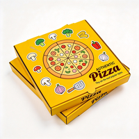 Boîte à pizza jaune personnalisée avec logo de dessin animé, en carton ondulé imperméable de qualité alimentaire, emballage à emporter avec trous d'aération