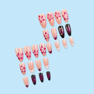 Faux ongles 3D faits main à presser, 24 pièces, forme amande, longueur moyenne, style French, pour un look romantique, vente en gros de décalcomanies pour ongles - Product Image 6
