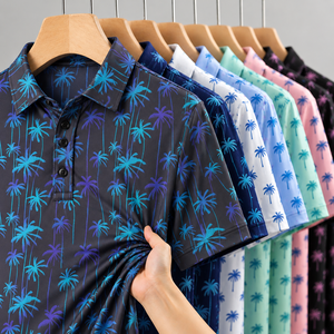 Polo en polyester à imprimé palmiers, séchage rapide, léger, avec logo personnalisé, fabricant de vêtements par sublimation - Product Image 1
