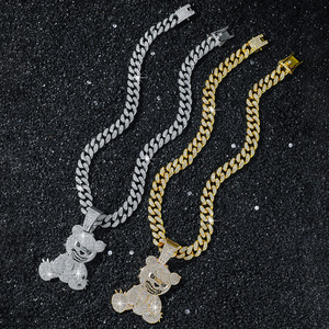 สร้อยคอแฟชั่นผู้ชายสไตล์พังก์ ดีไซน์ใหม่ล่าสุด สไตล์ฮิปฮอป จี้รูปหมีน้อย สร้อยคิวบันทำมือ วัสดุอัลลอย - Product Image 2