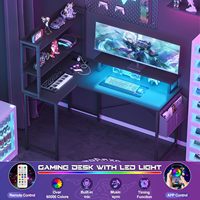 Bureau d'ordinateur en bois en forme de L avec étagères de rangement, support d'écran LED réversible pour jeux, surface en MDF, bureau à domicile