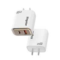 Adaptateur de charge standard américain plaqué blanc A+C, chargeur rapide PD 25W, double port USB, QC3.0, type C, chargeurs muraux rapides pour mobiles