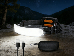 Torcia frontale a LED 450 lumen 230 °   Faro frontale a fascio largo ricaricabile USB per campeggio, corsa, escursionismo, casco da lavoro - Product Image 1