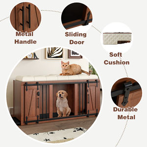 บ้านสุนัขไม้วอลนัทสุดหรูขนาด 56 นิ้ว 2 in 1 พร้อมเบาะรองนั่ง, ประตูบานเลื่อนแบบโรงนา, ใช้เป็นม้านั่งปลายเตียงได้ - Product Image 3