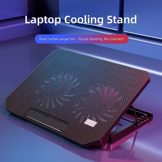 Laptop Cooling Pad with Adjustable Height Two 5.1 Inches Fan 2 USB Ports Suitable for 12"-15.6" Laptops