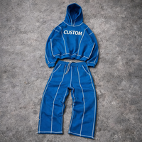 Survêtements personnalisés avec logo brodé et surpiqûres contrastées pour hommes, en coton épais, vêtements pour hommes, ensembles amples surdimensionnés, fabricants