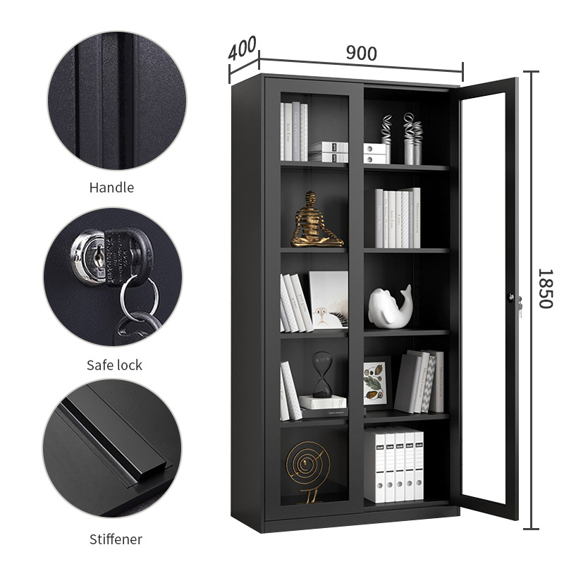 China Top Sale Metal Steel Storage Bookcase Glass Door Display File Cabinet