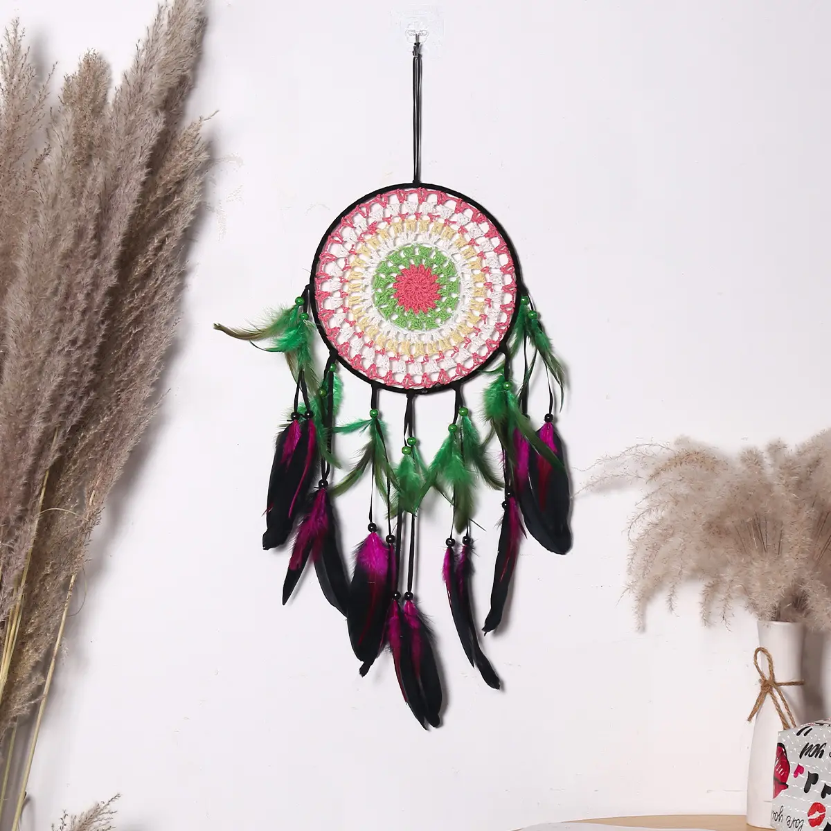 Groothandel Indian Stijl Huisdecoratie Dromenvanger Hanger Vintage Veren Muur Opknoping Dromenvanger