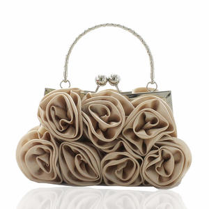 Hand-Sewn 14-<b>Rose</b> Satin Cloth Dress Bridal Bag Foreign Trade Fashionable Flower Cloth Dinner Bag Polyester Lined Evening Bags - Product Image 3