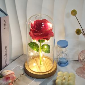 Toptan LED Işıklı Kırmızı Gül Çiçeği Yapay Yuvarlak Gül Cam Fanus İçinde Anneler Günü Düğünleri Ev Dekorasyonu İçin Mükemmel Bir Hediye - Product Image 2