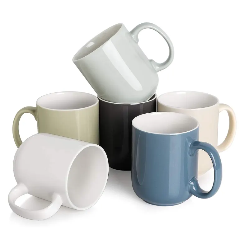 6 Pack Ceramic Coffee Mug Set,16 Ounce tea Cups, Black Large Restaurant Coffee Cups for Coffee, Tea