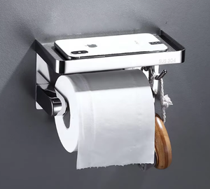 Porte-papier toilette mural moderne avec étagère et crochets, distributeur de papier toilette en acier inoxydable 304 pour salle de bain - Product Image 6