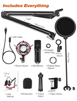 Kit Microphone Condensateur USB Filaire pour Streaming, Podcast, YouTube, Gaming, avec Support de Bras et Réduction du Bruit pour PC de Bureau - Modèle T732 Studio