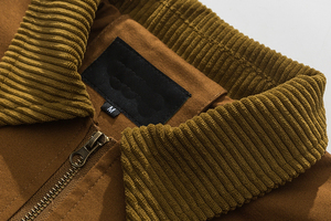 Мужская винтажная куртка оверсайз классического кроя с индивидуальным дизайном, высококачественная, свободная, из вельвета и канваса, с воротником, в стиле рабочей куртки-карго - Product Image 4