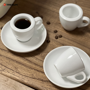 Black Customized Logo Thick Walled Stoneware Ceramic Porcelain Espresso <b>Cup</b> <b>Set</b> Saucers Contemporary Design Party Use - Product Image 5