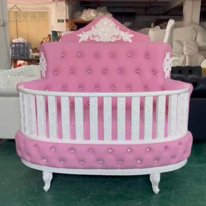 Cuna Ovalada de Madera para Bebés, Niños y Niñas, Estilo Trono Real Infantil de Lujo en Blanco y Dorado, Muebles para Bodas - Product Image 6