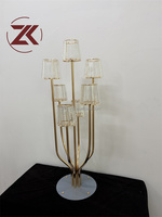 ZKAI Élégant Chandelier en Métal Doré à 7 Branches avec Porte-Bougies en Verre pour Décoration de Table de Réception de Mariage