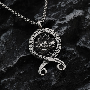 Stainless Steel Men's Pendant <b>Necklace</b> Viking Runes <b>Celtic</b> Wolf Design Themed Animal Shape Gift Jewelry - Product Image 3