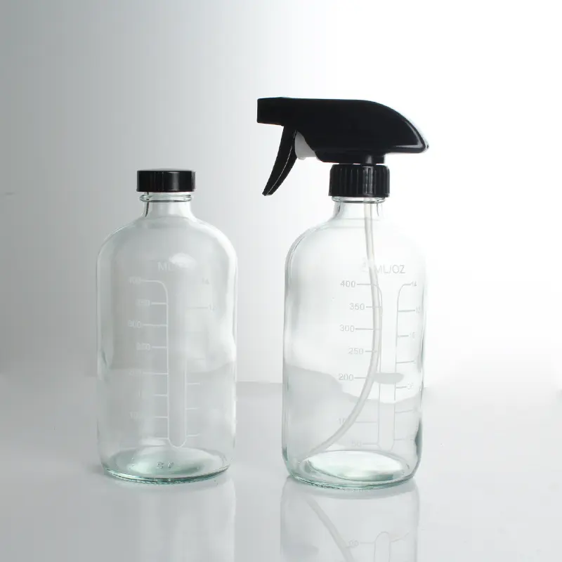 Botol semprot kaca bening 16oz dengan ukuran-kosong dapat digunakan kembali wadah isi ulang dengan corong dan label