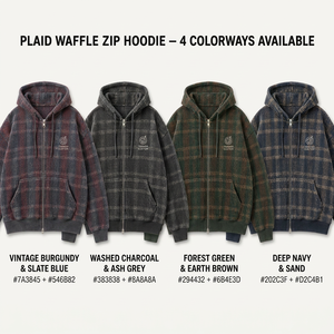 <b>Men's</b> Plaid Waffle Zip <b>Hoodie</b> 100% Cotton Thermal Hooded Sweatshirt Vintage Streetwear for Winter - Product Image 4
