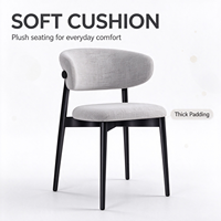 Chaise de salle à manger contemporaine en coton et lin gris clair, chaise d'appoint avec structure en bois noir pour café, salon et salle à manger