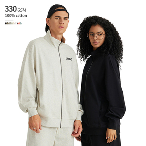 Sudadera con Cuello Alto para Hombre, 330 GSM, 100% Algodón, Talla Grande, Logotipo Personalizado, Hombros Caídos, Forro de Felpa, Cierre de Cremallera - Product Image 1