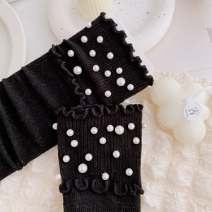 Calcetines de encaje para mujer, hasta la pantorrilla, a la moda, de primavera y otoño, con perlas y rayas de colores dulces, holgados y con efecto apilado. - Product Image 4