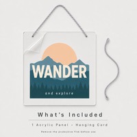 Plaque murale carrée en acrylique Mountain WANDER Art 20 cm, panneau suspendu transparent avec cordon décoratif