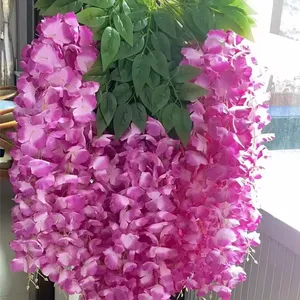 批发人造紫藤花丝绸白色紫色紫藤挂花用于婚礼或家居装饰