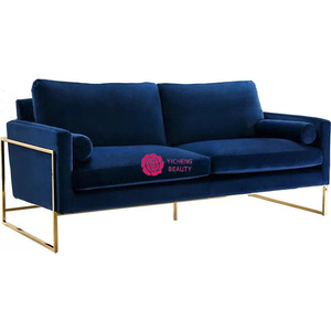 Sofá de Tela con Relleno de Plumas de Ganso, Estilo Clásico para Sala de Estar, Producto Popular de Yicheng Beauty, en Terciopelo Azul, en Venta - Product Image 3