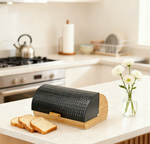 กล่องใส่ขนมปังสแตนเลสแบบดึงฝา, กล่องเก็บขนมปังฐานไม้ไผ่, กล่องใส่ขนมปังบนเคาน์เตอร์, กล่องใส่ขนมปังกันฝุ่นขายส่ง - Product Image 3