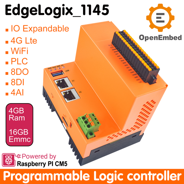 EdgeXbox-1145 Raspberry Pi CM5 IO Expansion PLC Industrial Control GPIO RS485 Interface Analog Digital 8AI 8DO PLC Programming