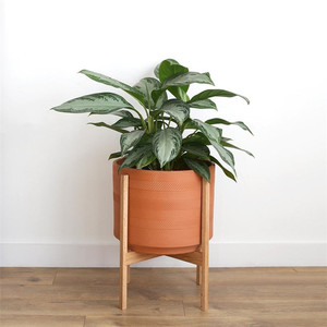 <span class=keywords><strong>Pot</strong></span> <span class=keywords><strong>de</strong></span> fleurs en céramique 3d gaufré, cylindre mat pour décoration <span class=keywords><strong>de</strong></span> maison/jardin, à l'intérieur et à l'extérieur, avec support en bois - Product Image 2
