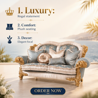 Ensemble de canapés de luxe européens avec cadre sculpté orné, couleurs personnalisables, rembourrage classique pour salon, intérieur de villa