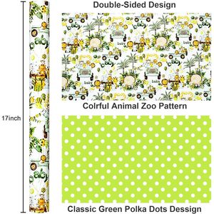 Baby Shower Wrapping <b>Paper</b> Greenery Safari Jungle Theme 46.8 Square Feet <b>Roll</b> Gift Wrap For Newborn Celebration - Product Image 3
