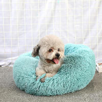 Antidérapant botfom Multi-couleurs Chien Lit Fournitures Anti Anxiété Rond Doux Fuzzy Guimauve Cuddler Nid Calmant Pet En Peluche Donut Lit