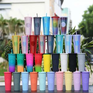 Custom 24oz Double Wall Plastic Mug Acrylic Reusable <b>Cold</b> Pineapple <b>Cup</b> Matte Studded Tumbler With Lids and Straws - Product Image 6