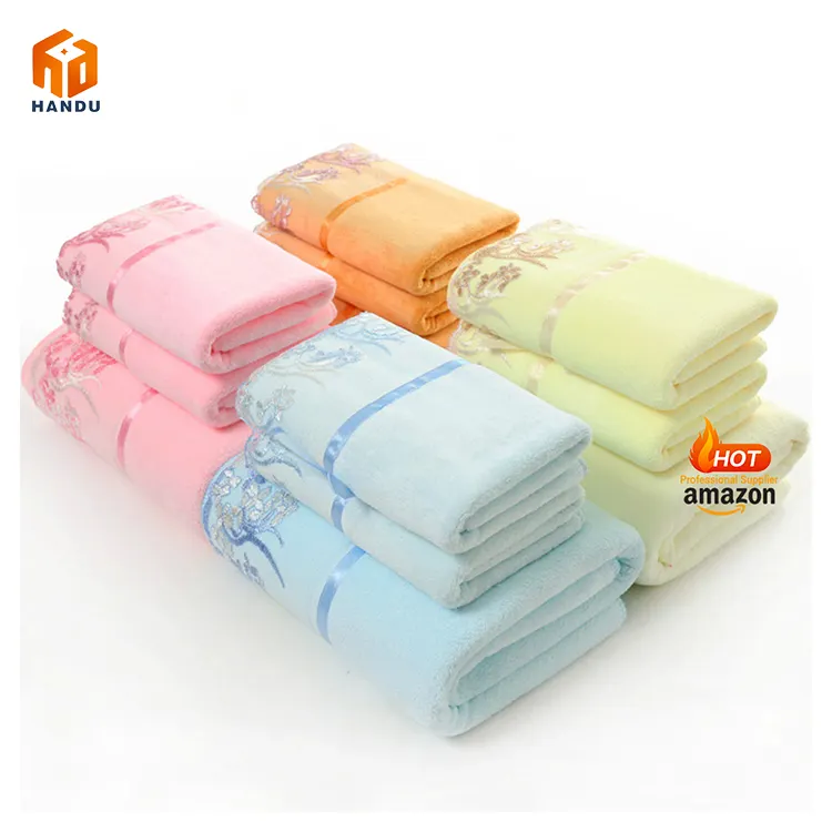 Nhà Máy Bán Buôn Spa Elegant Nhà Dễ Thương Kích Thước Lớn Mềm Nhanh Khô Hấp Thụ Cao 3-Piece Set Gift Microfiber Khăn Set