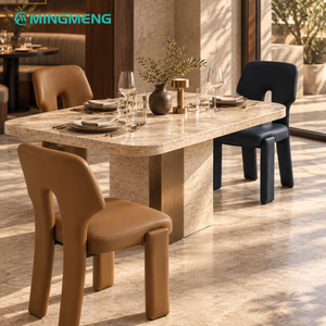 Custom Restaurant Furniture Round Travertine <b>Dining</b> Table And Creative Back <b>Dining</b> <b>Chair</b> Set - Product Image 5
