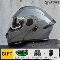 Casque Moto Modulaire DOT en Promotion avec Double Visière, Casque Relevable avec Bluetooth et Gants – Ensemble Trois Pièces pour Cyclisme – Direct Usine