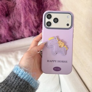 Étui de téléphone portable en cuir PU motif <span class=keywords><strong>cheval</strong></span> de dessin animé mignon pour iPhone 17 Pro Max 16 15 14 Plus, <span class=keywords><strong>coque</strong></span> arrière en TPU PC texturé lin - Product Image 5