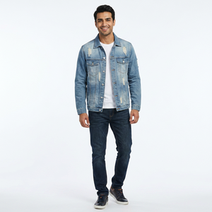 New Trending Fashion Design High Quality Material <b>Men</b> <b>Denim</b> <b>Jacket</b> Low MOQ Comfortable and Stylish Man Distressed Jeans <b>Jackets</b> - Product Image 1