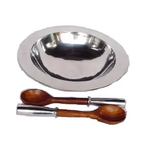 Алюминиевая Салатница из литого алюминия в зеркальном полировке с деревянными ложками столовая посуда металлические наборы для салата и миска