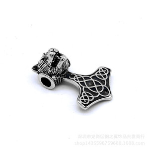 Yunnique – collier avec pendentif marteau de Thor, en acier inoxydable, design tête de loup, cadeau unisexe, bijoux à la mode - Product Image 3